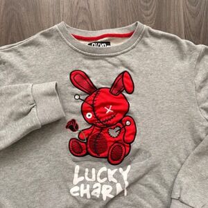 BKYS Mens Lucky Charm Voodoo Bunny Graphic Sweatshirt Gray Red Large L